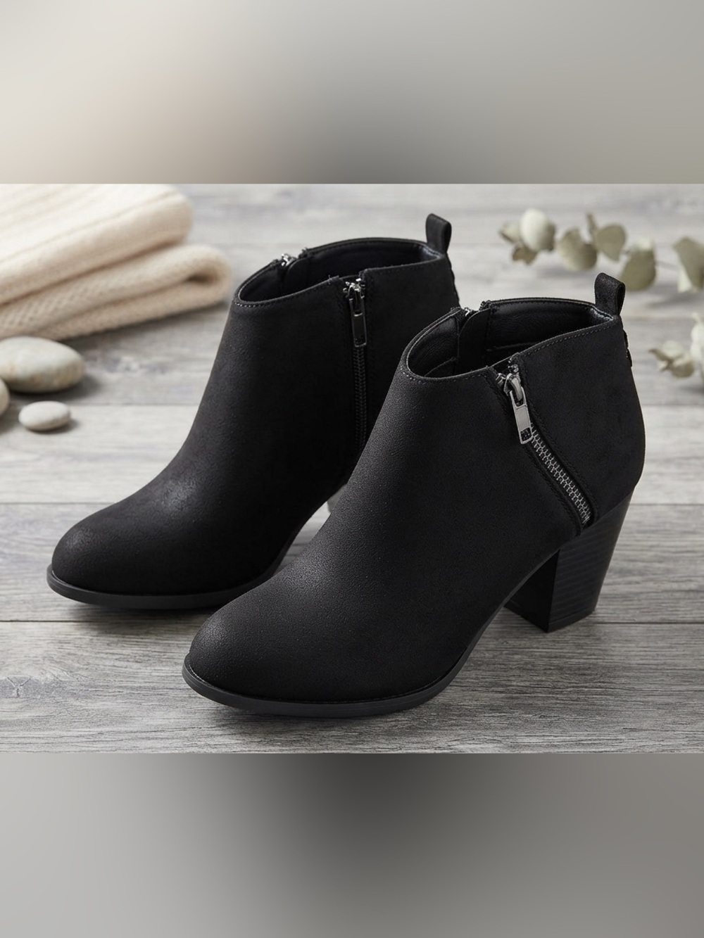 Report Black Side-Zip Block Heel Ankle Booties